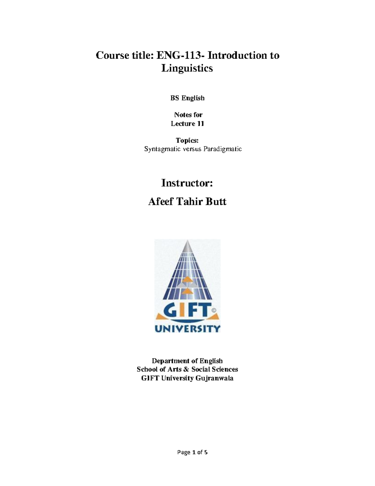 Lecture Notes 11 - Course title: ENG- 113 - Introduction to Linguistics ...