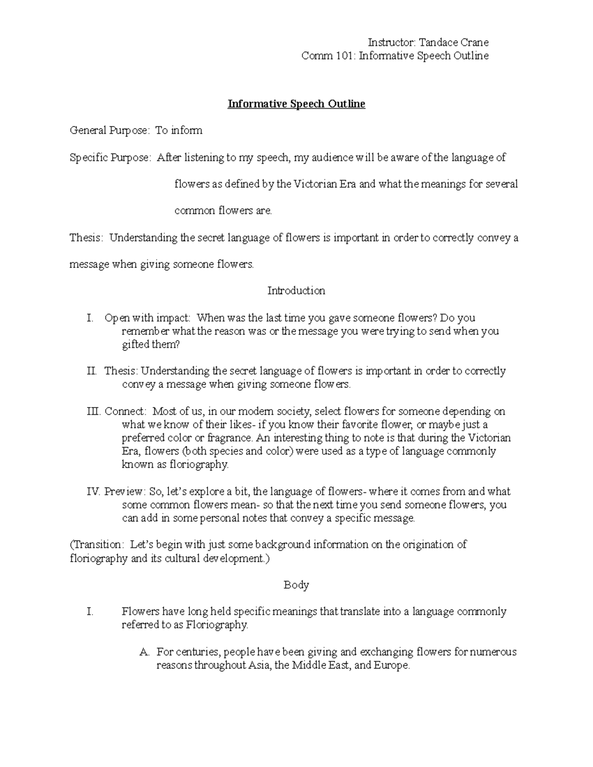 Informative Speech Outline - Comm 101: Informative Speech Outline ...