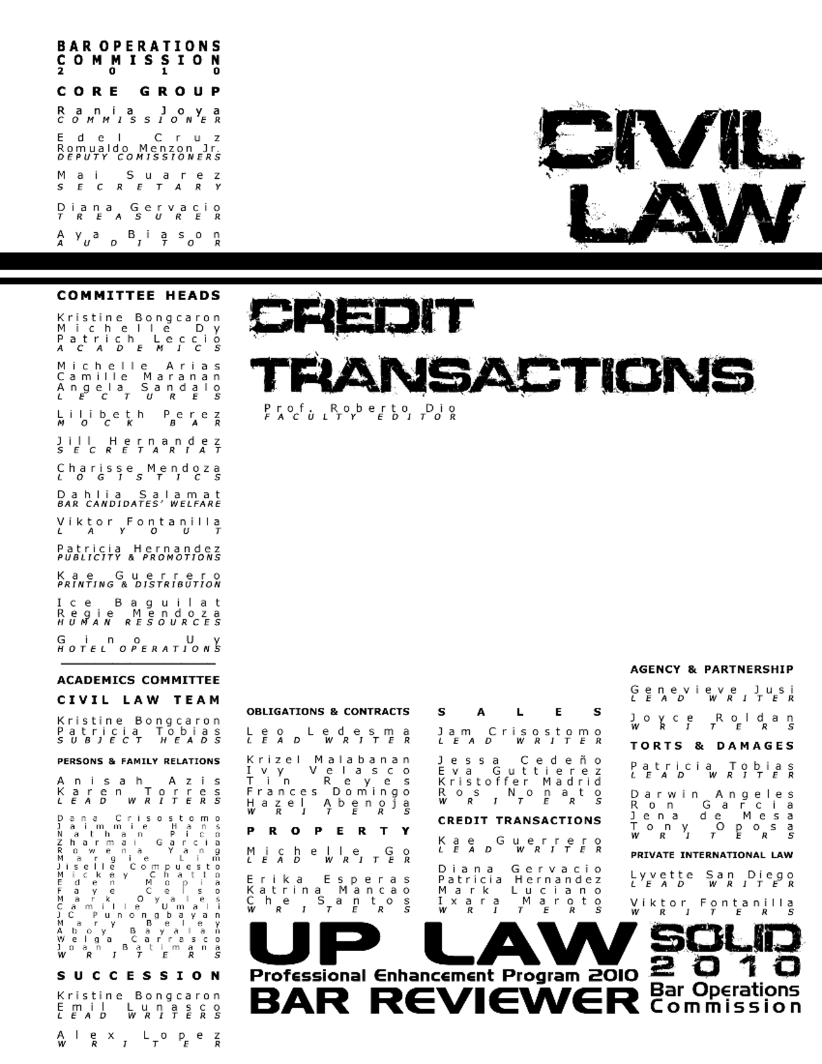UP 2010 Civil Law Credit Transactions pd - CIVIL LAW REVIEWER TABLE of ...