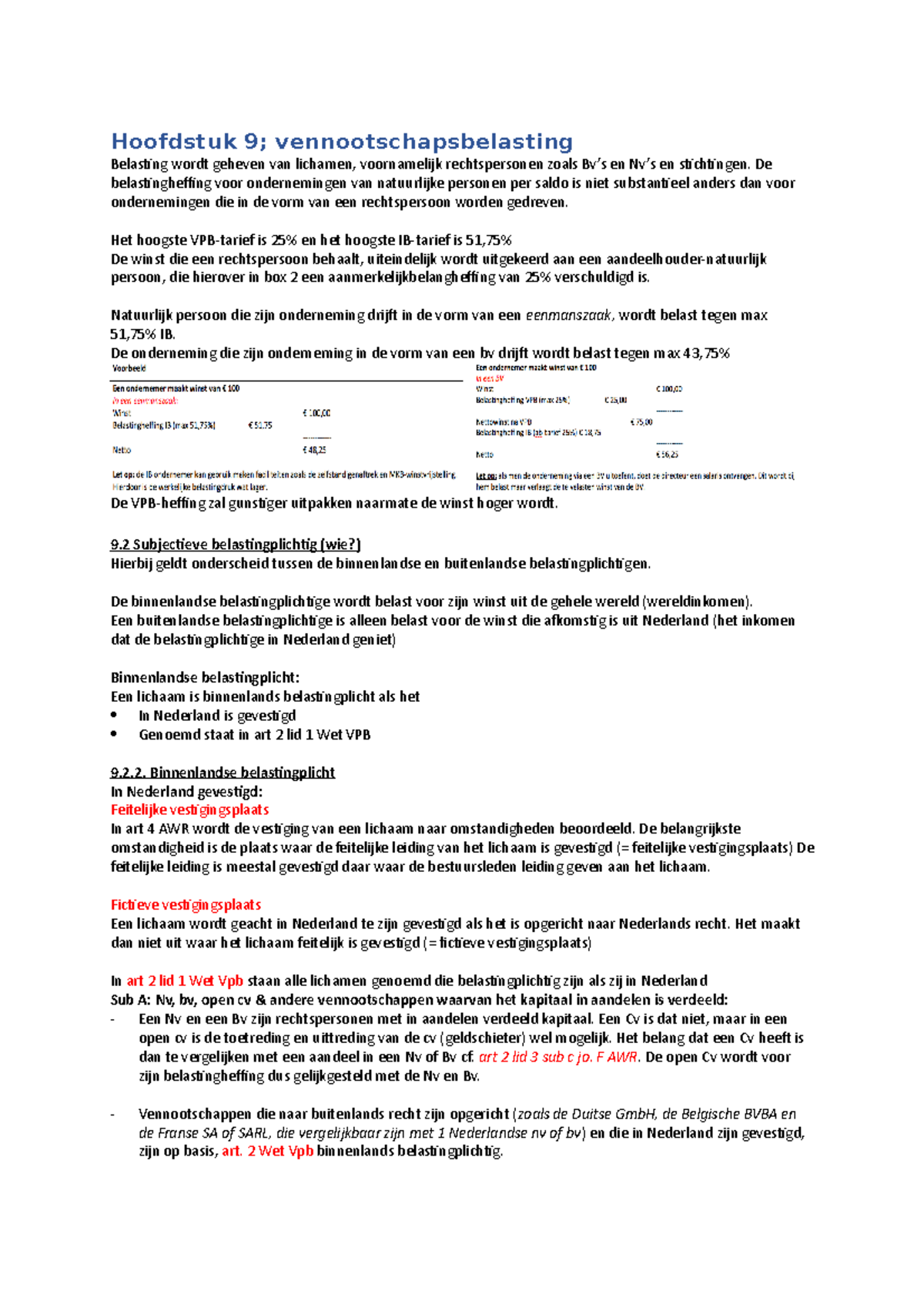 Samenvatting H9 - Belastingrecht Voor Bachelors En Masters Theorieboek ...