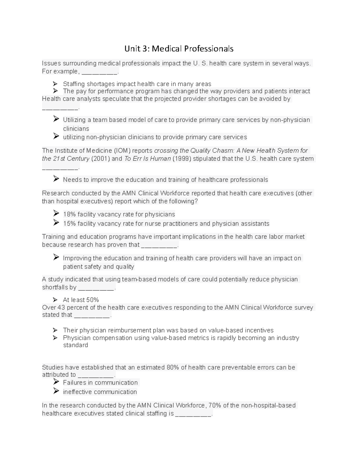 Unit 3 Intellipath Medical Professionals Unit 3 Medical