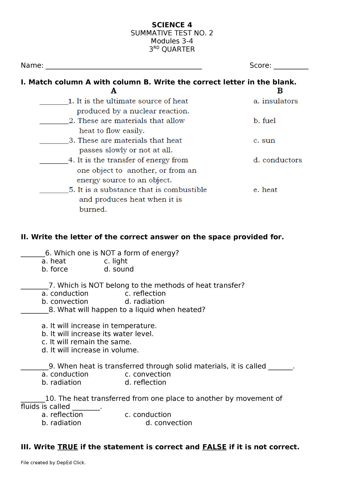 SCI4 ST2 Q3 - N/A - SCIENCE 4 SUMMATIVE TEST NO. 2 Modules 3- 3 RD ...