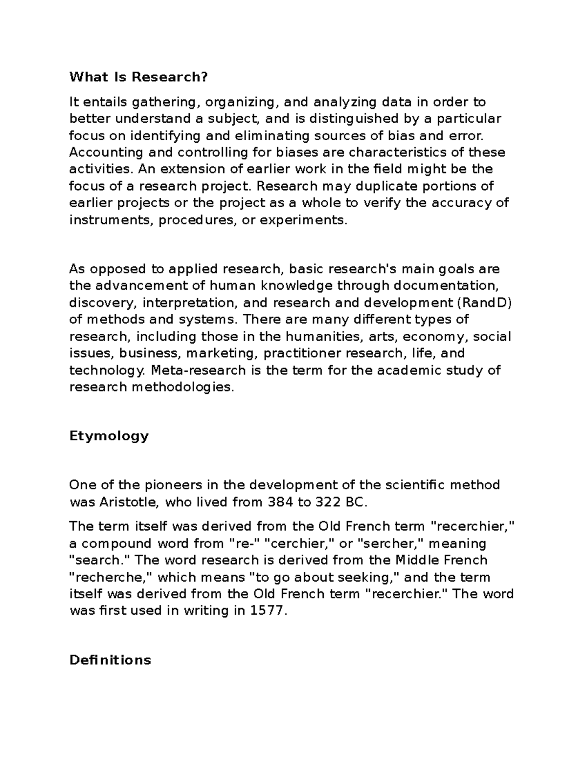 Introduction TO Researh - What Is Research? It entails gathering ...