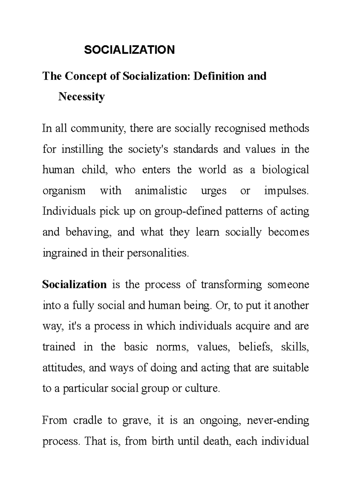 socialization essay sociology