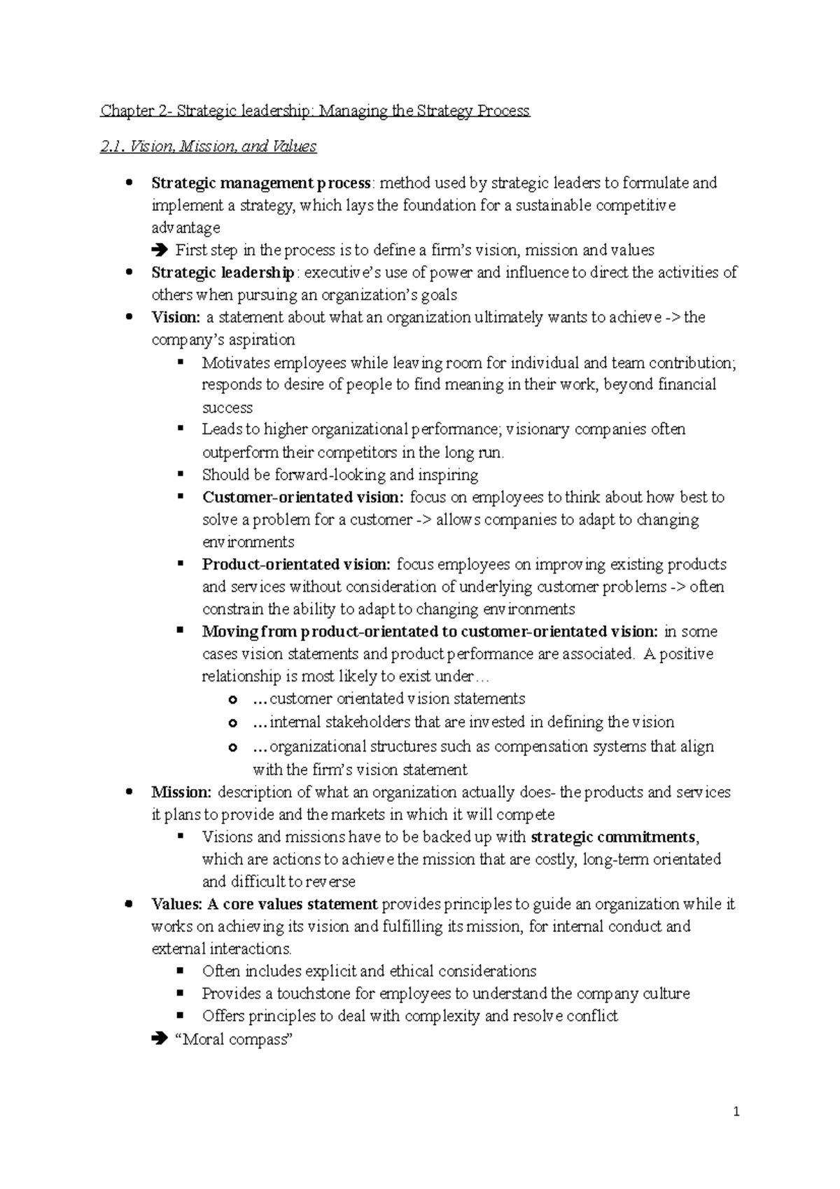 Organizational BehaviorTextbook Notes Summary - Chapter 2- Strategic ...