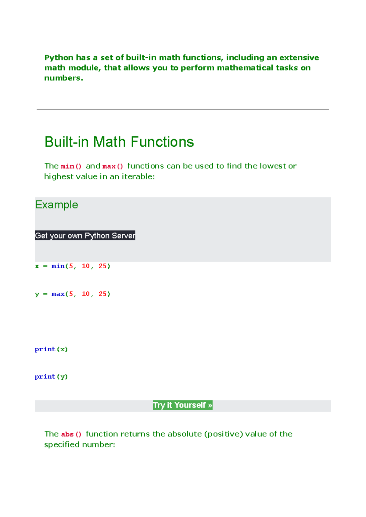 java lecture notes 202 - Python has a set of built-in math functions ...