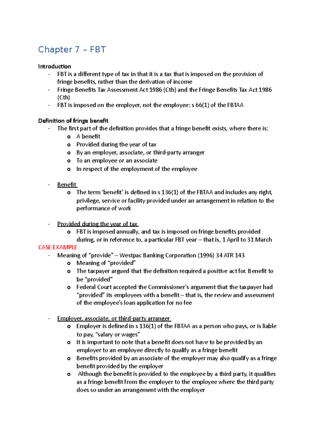 Lecture 7 - Notes - Chapter 7 – FBT Introduction - FBT is a different ...