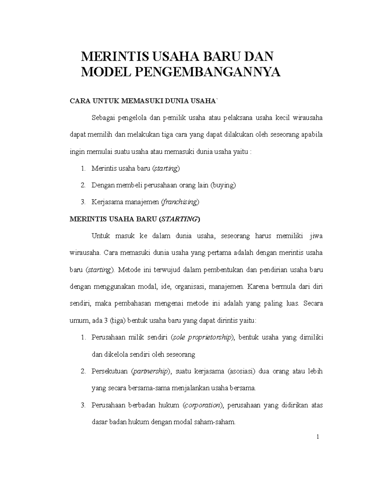 Merintis Usaha BARU DAN Model Pengembangannya - MERINTIS USAHA BARU DAN ...