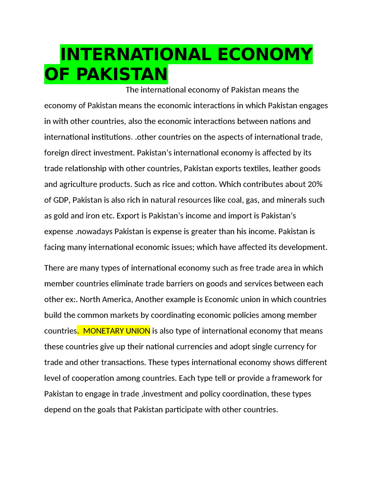 research proposal on economy of pakistan