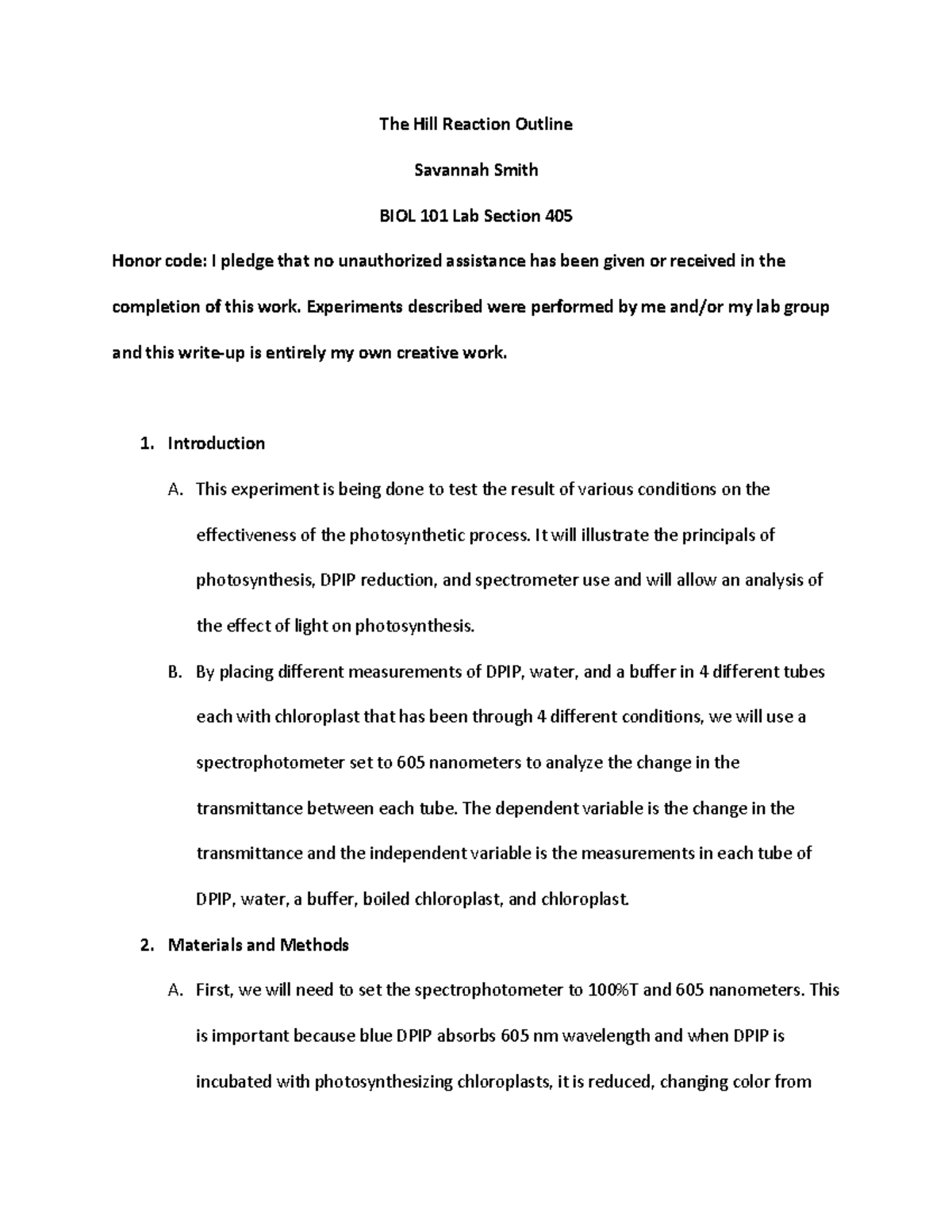 The Hill Reaction Outline With Code - The Hill Reaction Outline ...