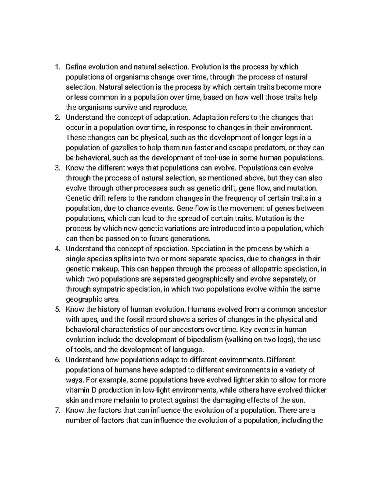 Study human populations and evolution - Define evolution and natural ...