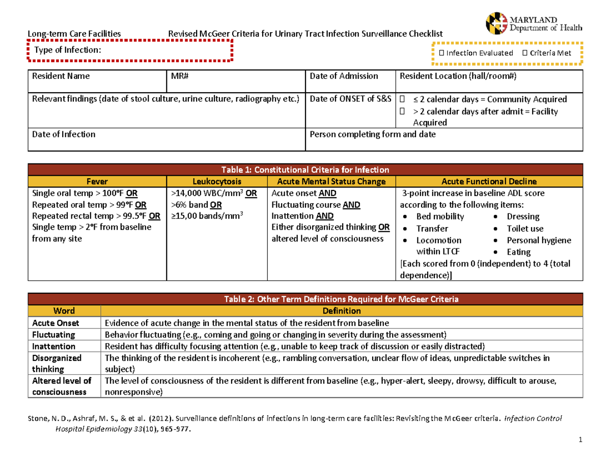 McGeer Criteria Worksheet pdf