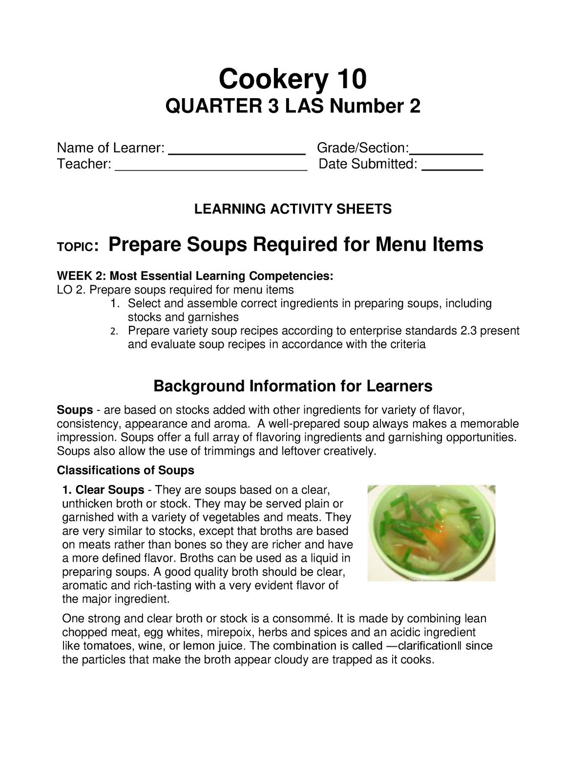 Cookery 10 Quarter 3 LAS Number 2 - Cookery 10 QUARTER 3 LAS Number 2 ...