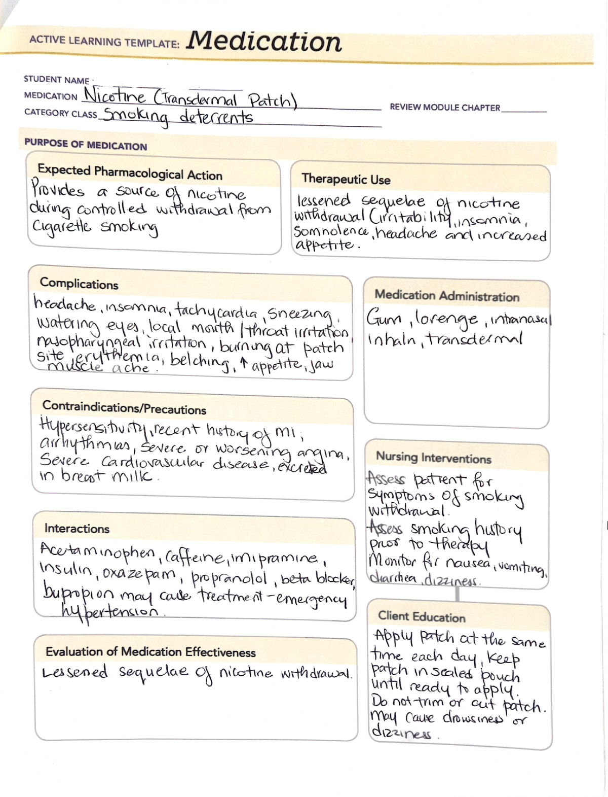 Medication template nicotine - NR-293 - Studocu