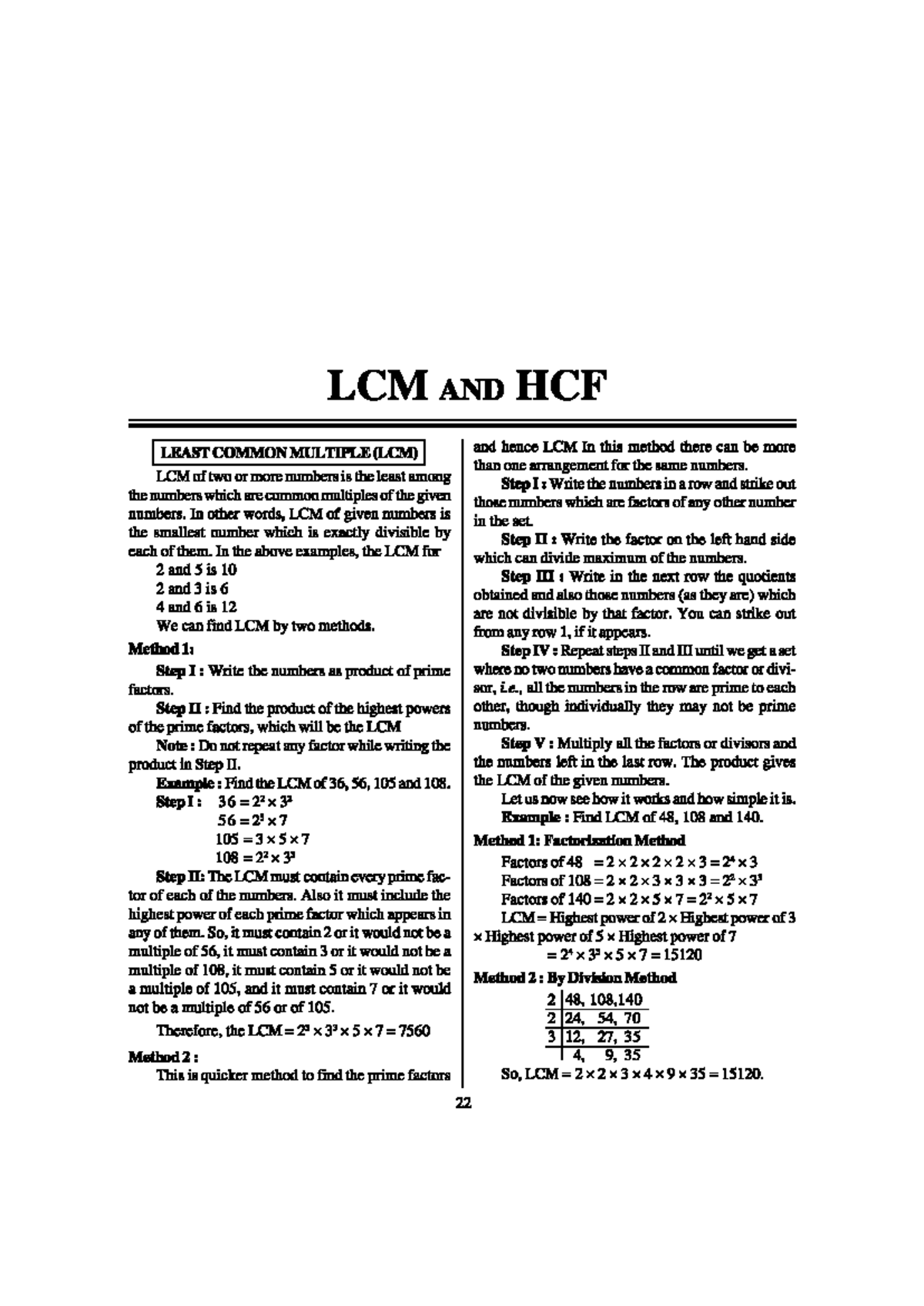 LCM & HCF - Notes - LCM AND HCF LEAST COMMON MULTIPLE (LCM) and hence ...