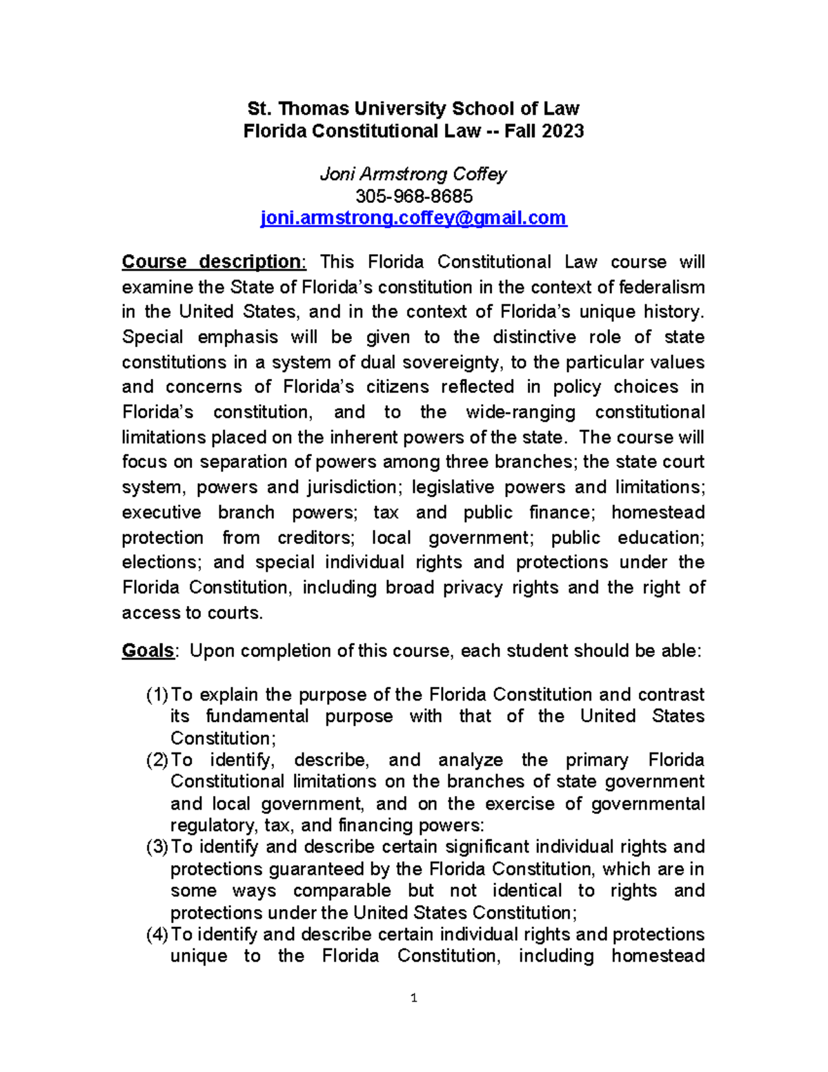 STU - Fla Con Law syllabus Fall 2023 - St. Thomas University School of ...