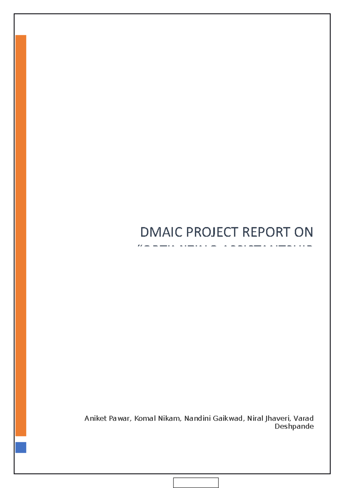 Dmaic Project Report - Aniket Pawar, Komal Nikam, Nandini Gaikwad ...