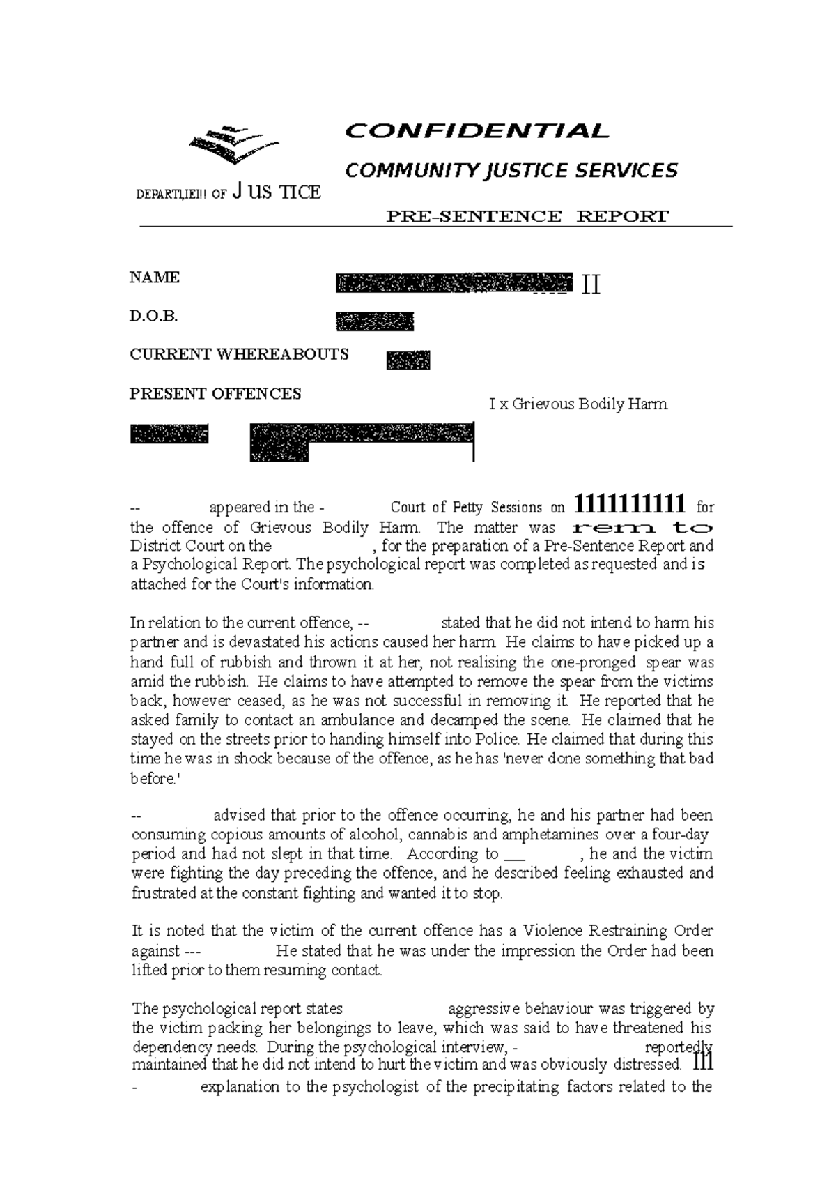 CRI2101 Court report example - DEPARTl,IEI!! OF J us TICE ...