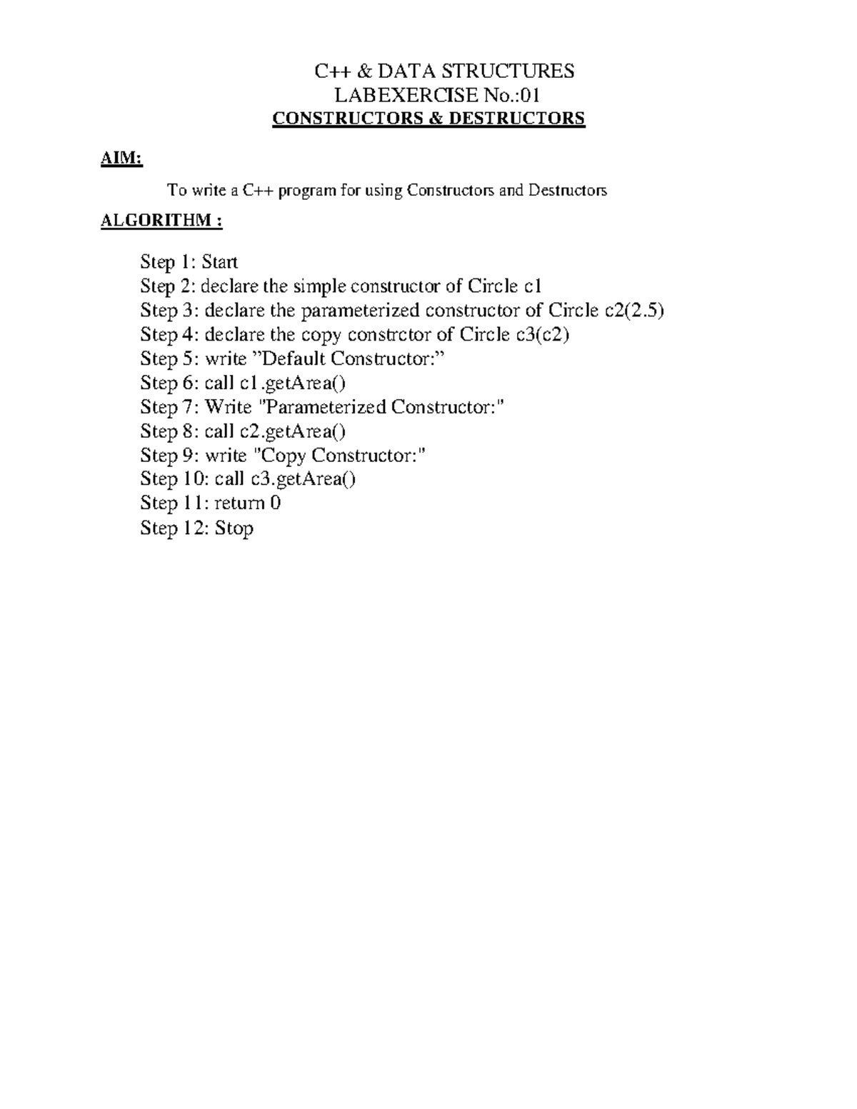 C++ & DS - Program 2 - MCA - AIM: ALGORITHM : C++ & DATA STRUCTURES LAB ...