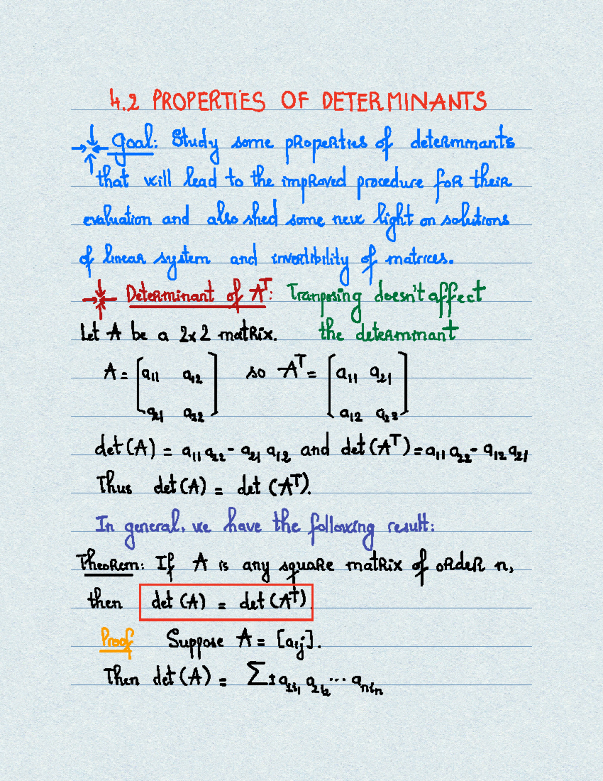 Section 4 - notes - 4 PROPERTIES OF DETERMINANTS ptgeal study some ...