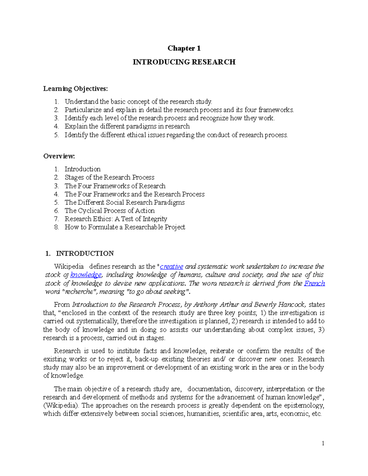Chapter 1 - Introducing Research - Chapter 1 INTRODUCING RESEARCH ...