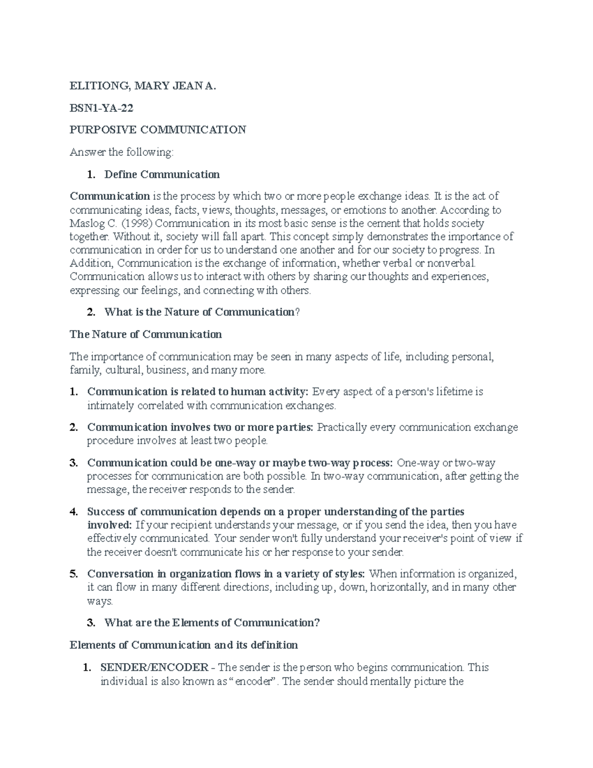 WEEK 2 Communication Process ( Activity) - ELITIONG, MARY JEAN A. BSN1 ...