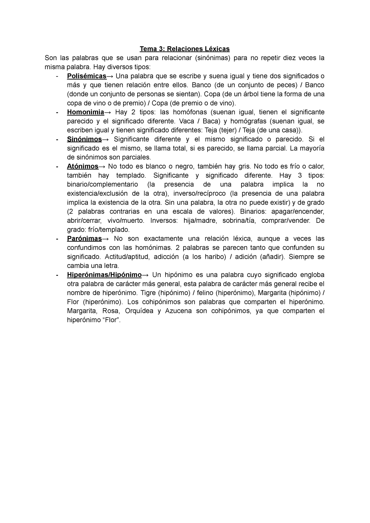 Relaciones Léxicas - Lengua Castellana - UB - Studocu