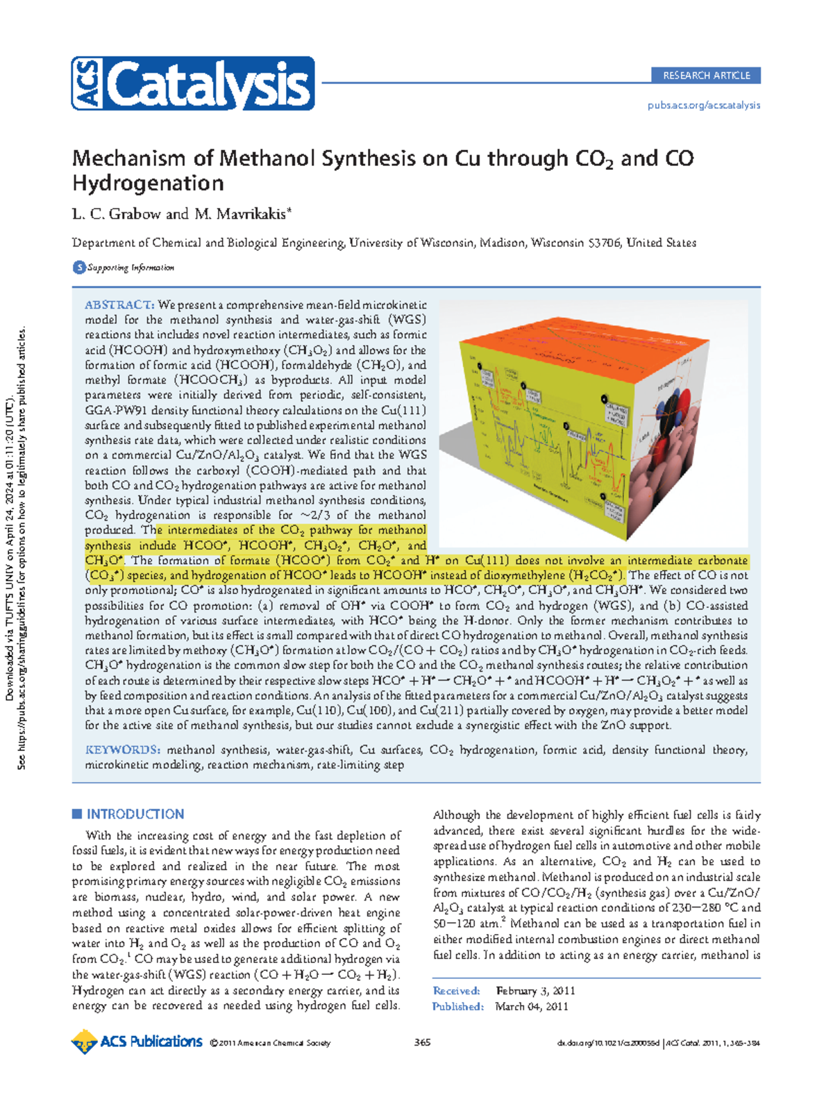 Grabow mavrikakis 2011 mechanism of methanol synthesis on cu through ...