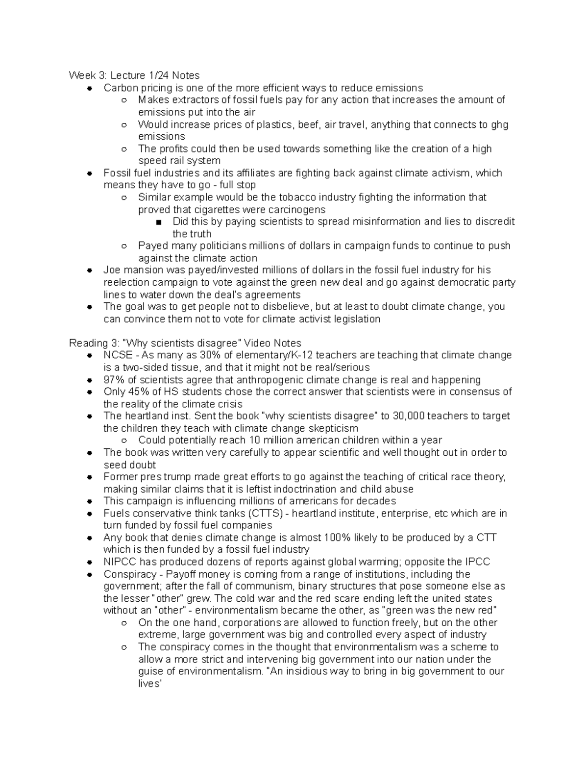 Eng 23 week 3 - The Climate Crisis - Week 3: Lecture 1/24 Notes Carbon ...