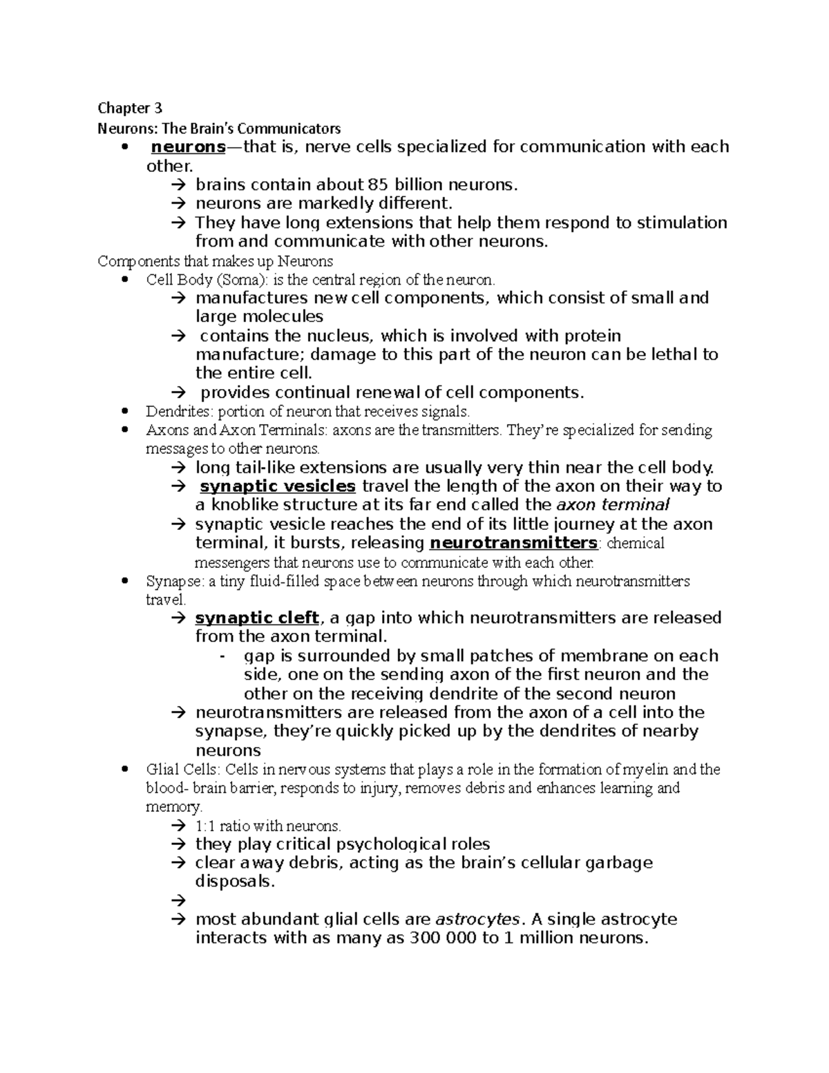 Chapter 3- Pscych 104 - Notes From School - Chapter 3 Neurons: The ...