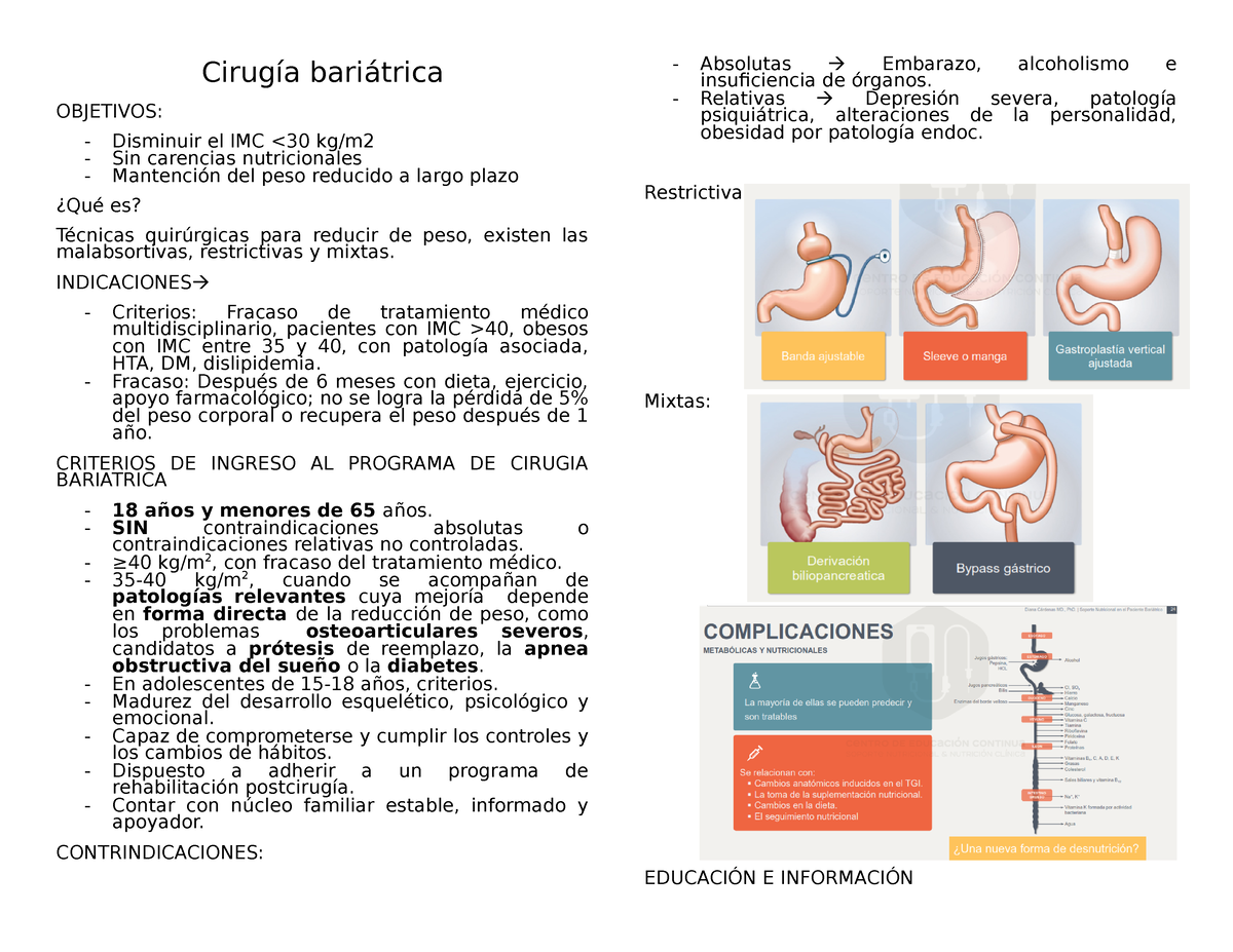 CB Cirugia bariatrica Cirugía bariátrica OBJETIVOS Disminuir el IMC