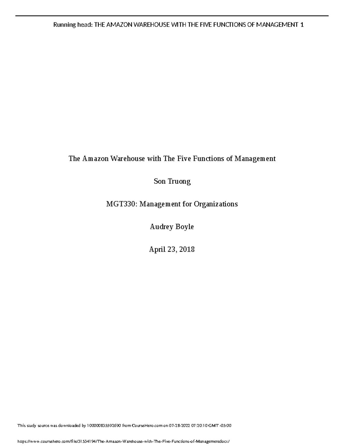 The Amazon Warehouse with The Five Functions of Management It has grown to a giant in