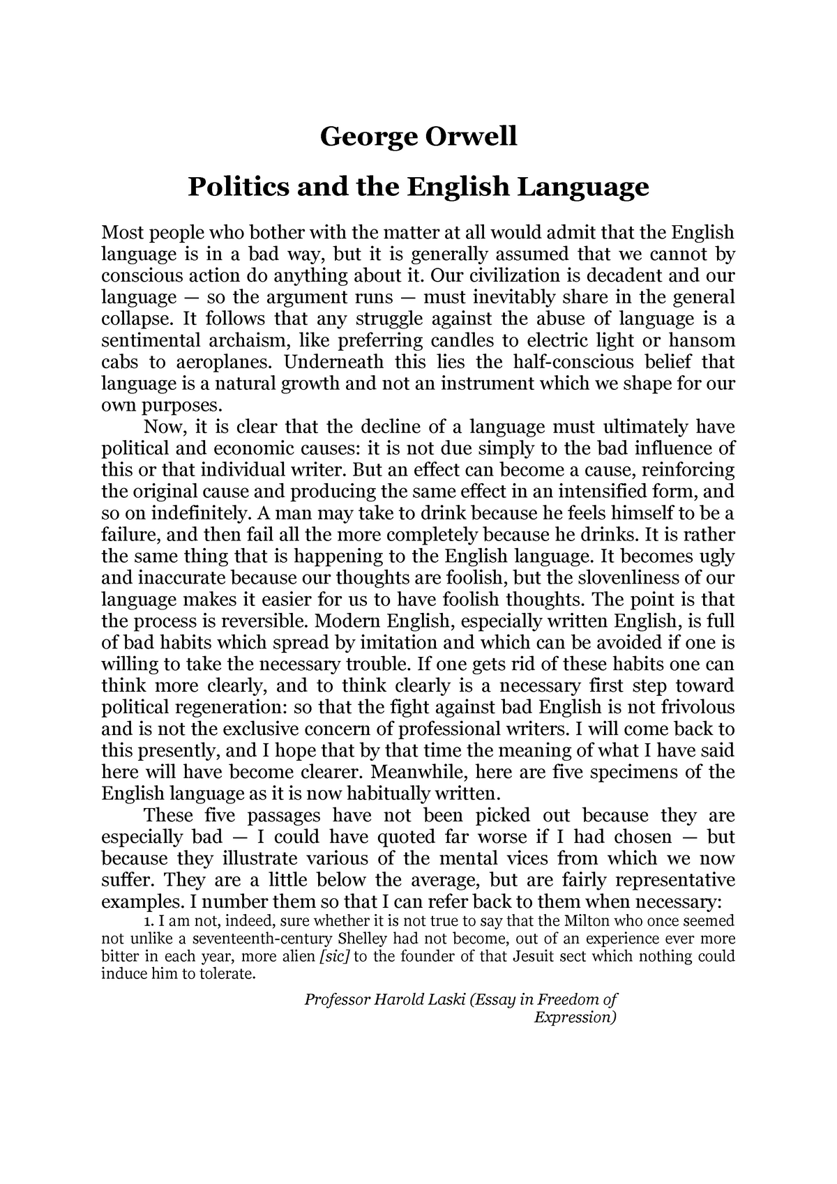 george orwell essay politics and the english language summary
