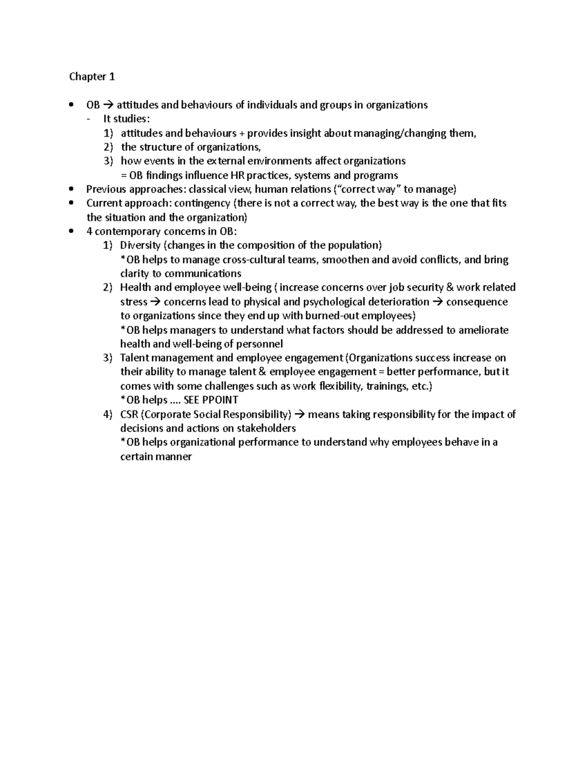 Notes from Chapter 1 class of COMM 222 - Chapter 1 OB attitudes and ...