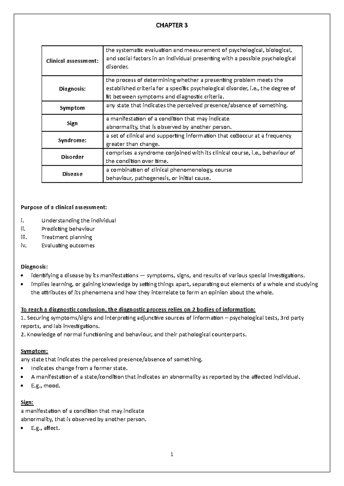 Chapter 3 - Summary Psychology - CHAPTER 3 Purpose of a clinical ...