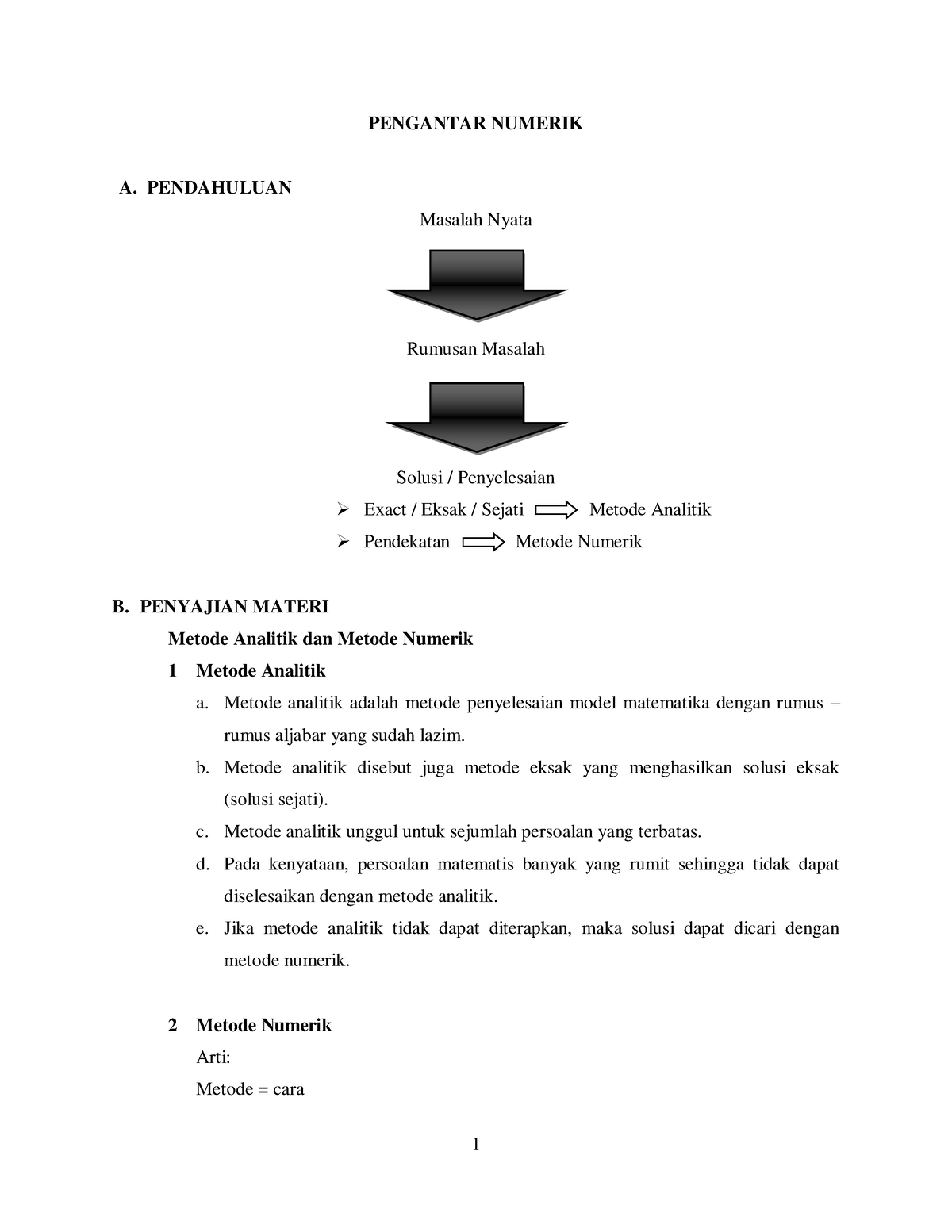 2 Pengantar Metode Numerik - PENGANTAR NUMERIK A. PENDAHULUAN Masalah ...