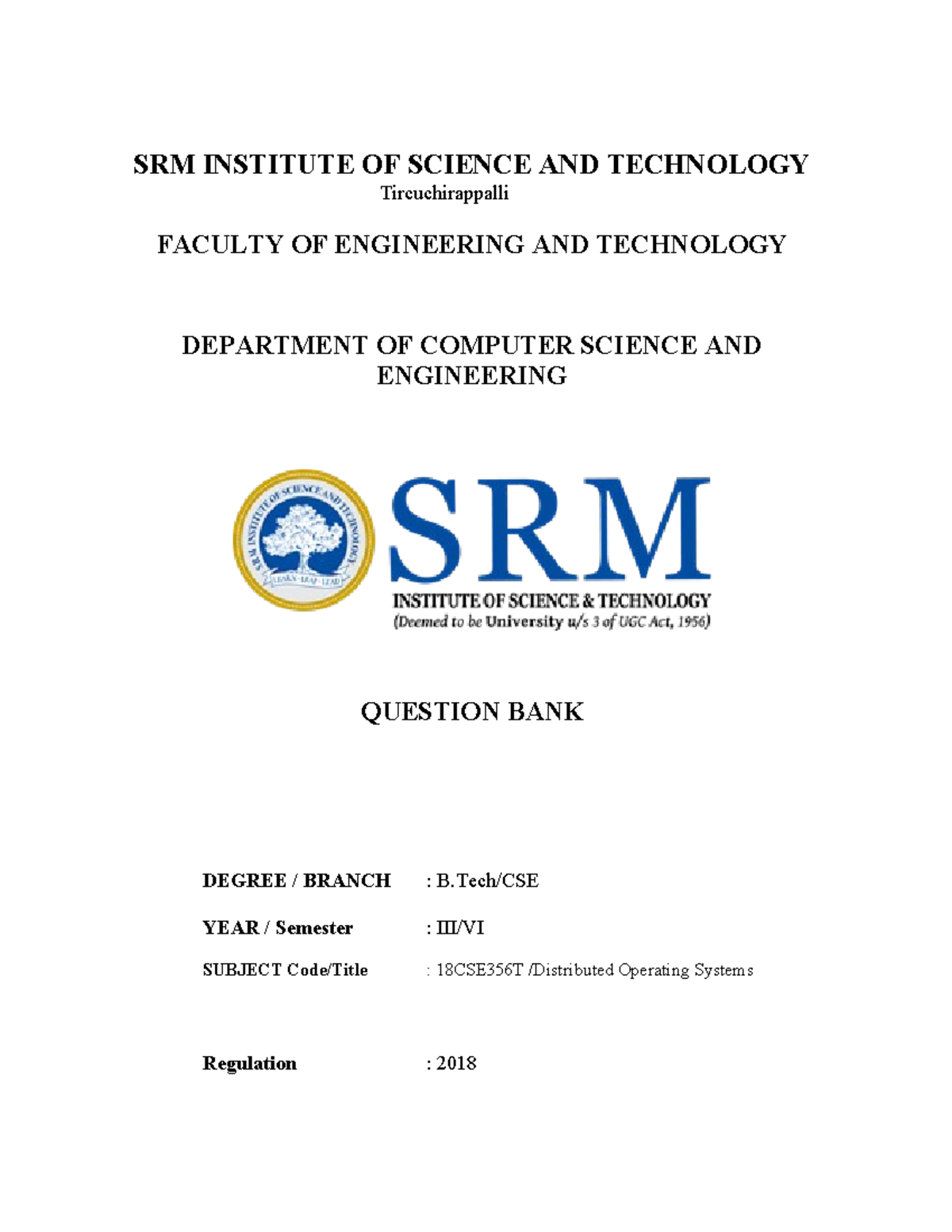 DOS Question Bank CLA1 - ............................... - SRM ...