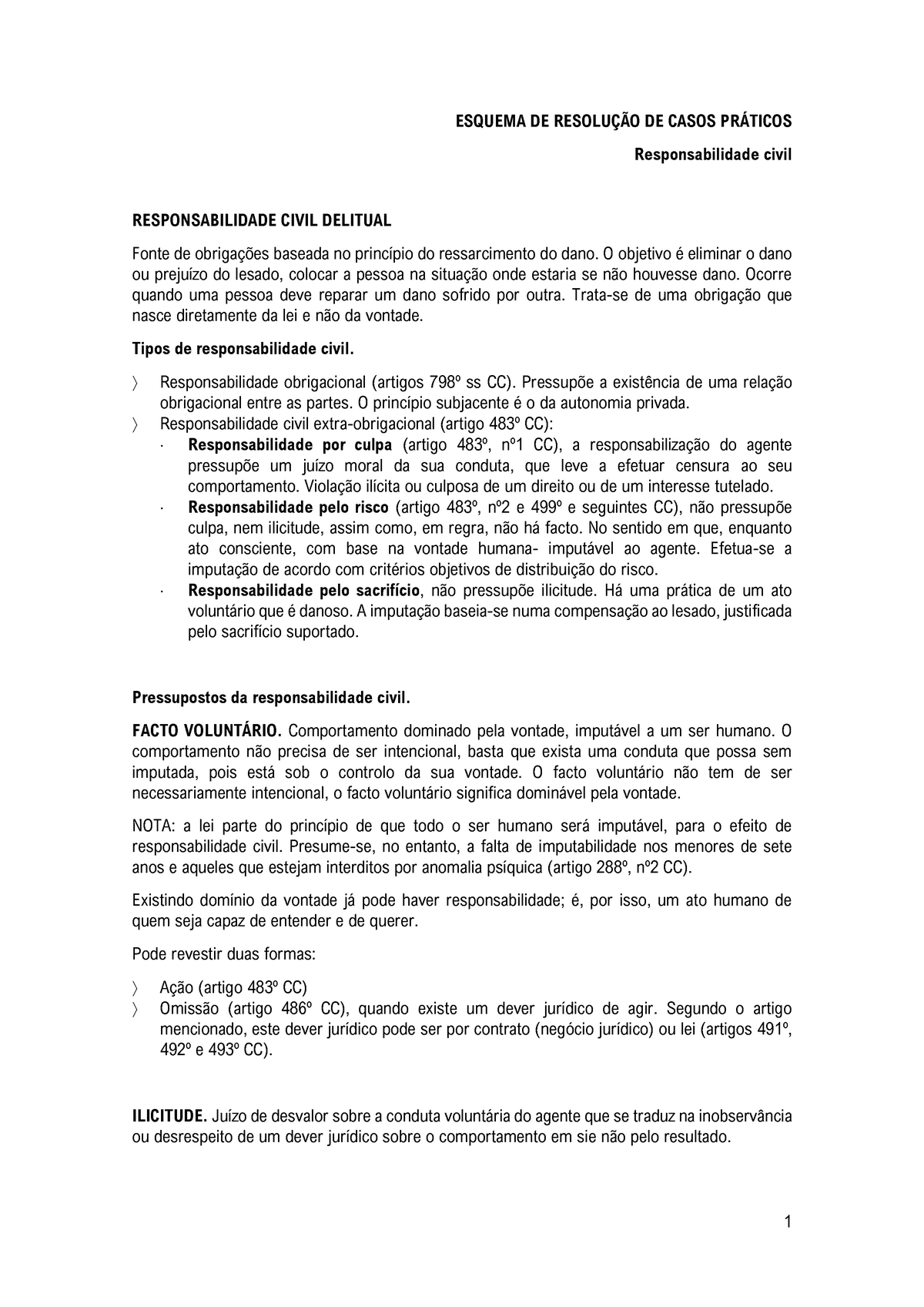 Responsabilidade Civil - Esquema DE Resolução DE Casos Práticos ...