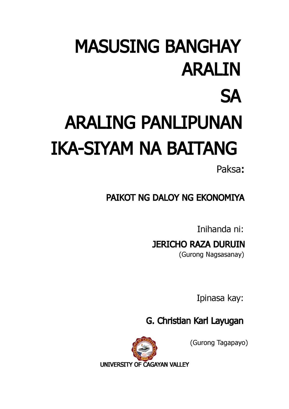 Grade 9 Pagdaloy NG Ekonomiya - MASUSING BANGHAY ARALIN SA ARALING ...