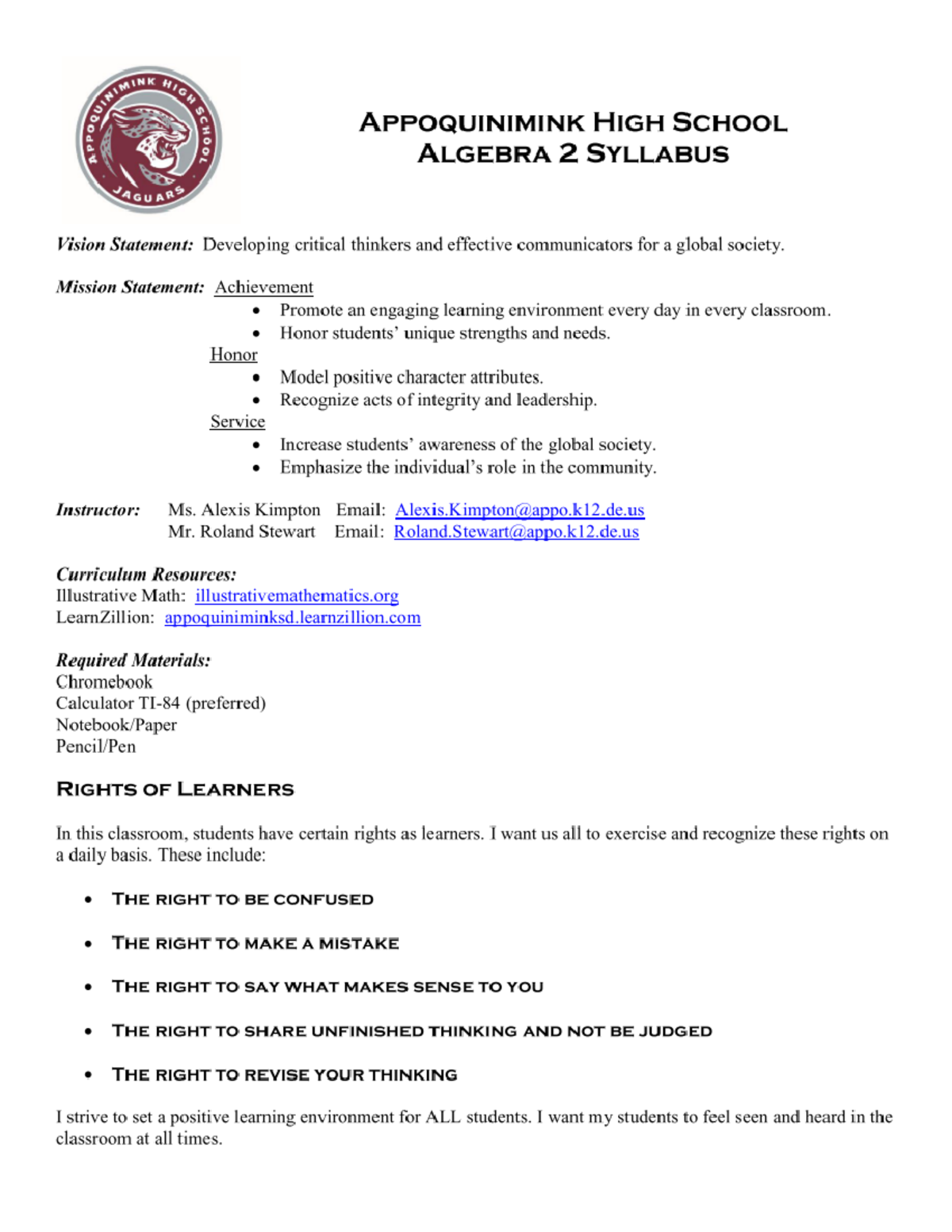 Algebra 2 Syllabus 20212022 Schoology BIO 103 Studocu