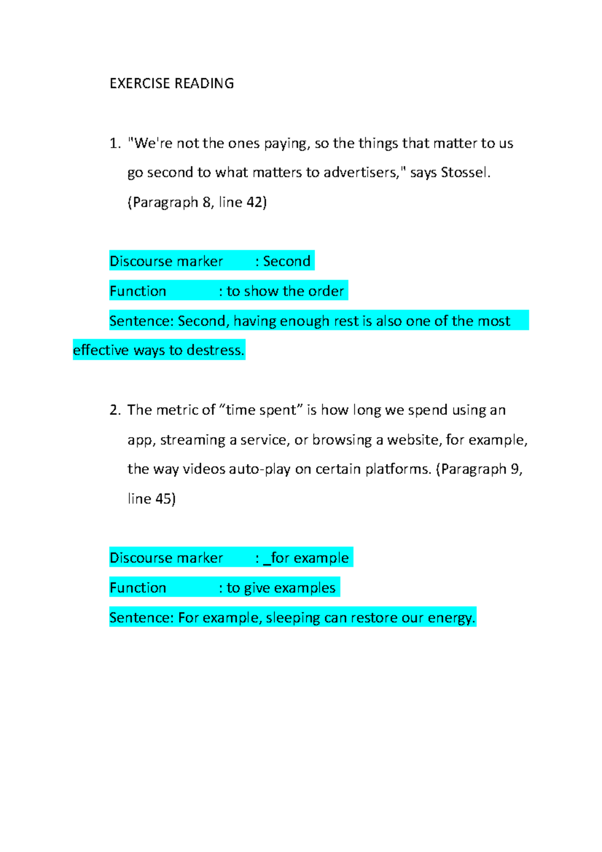 Exercise Reading - EXERCISE READING 