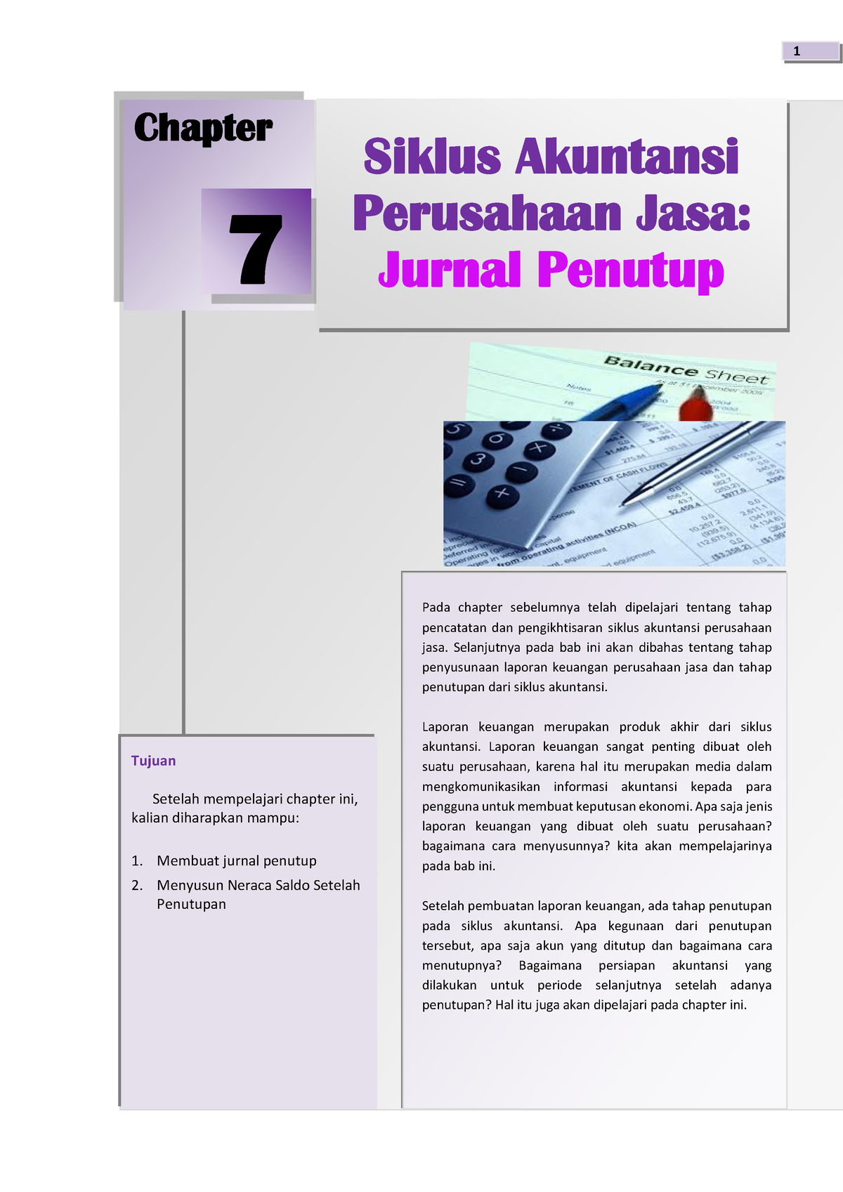 Siklus Akuntansi Perusahaan Jasa Jurnal Penutup - 1 Chapter 7 Tujuan ...