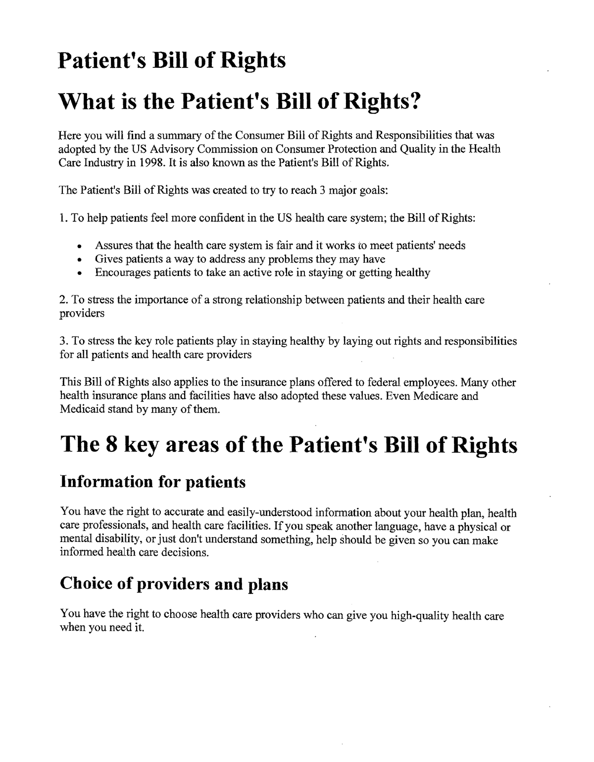 patient bill of rights assignment quizlet