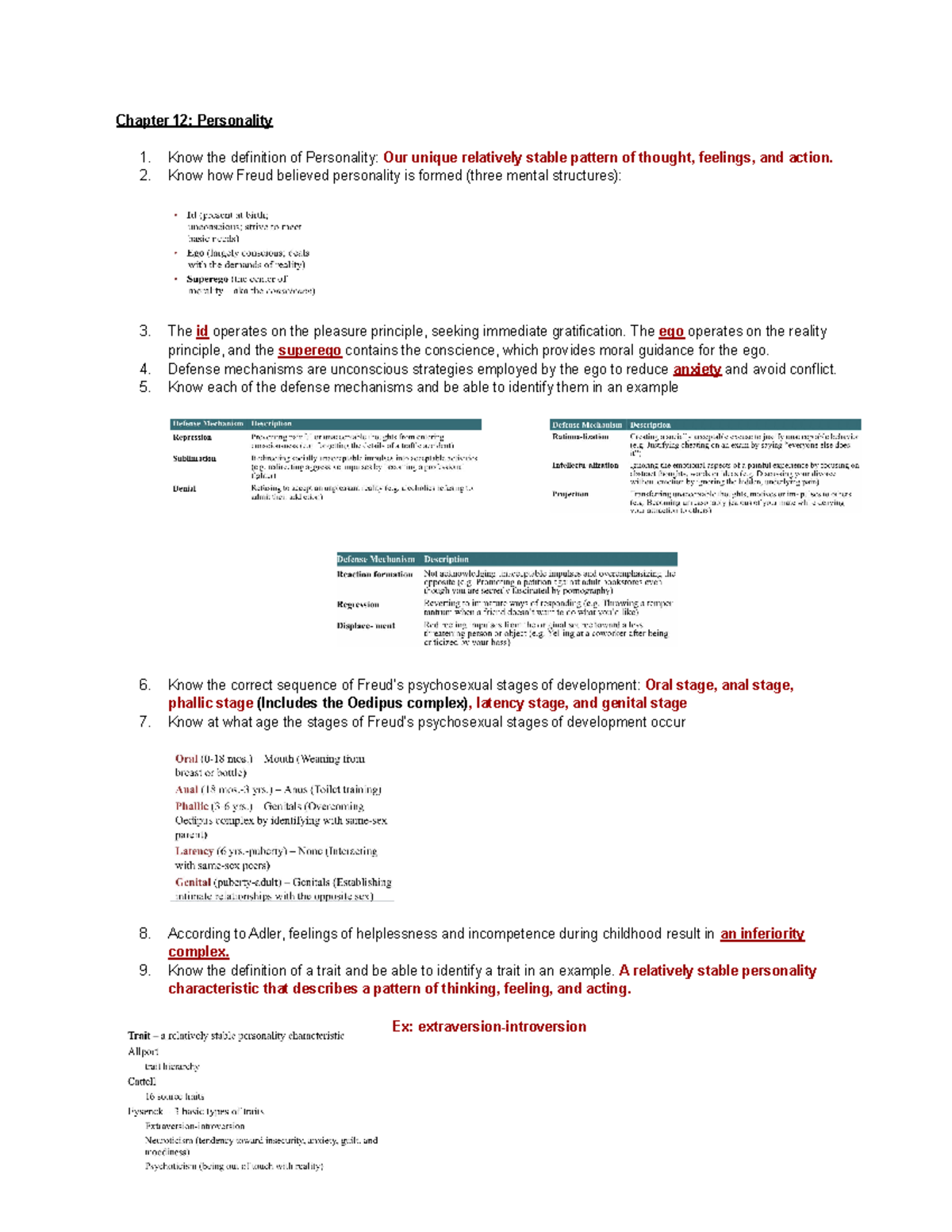 PSY Chapter 12 - Chapter 12: Personality Know The Definition Of ...