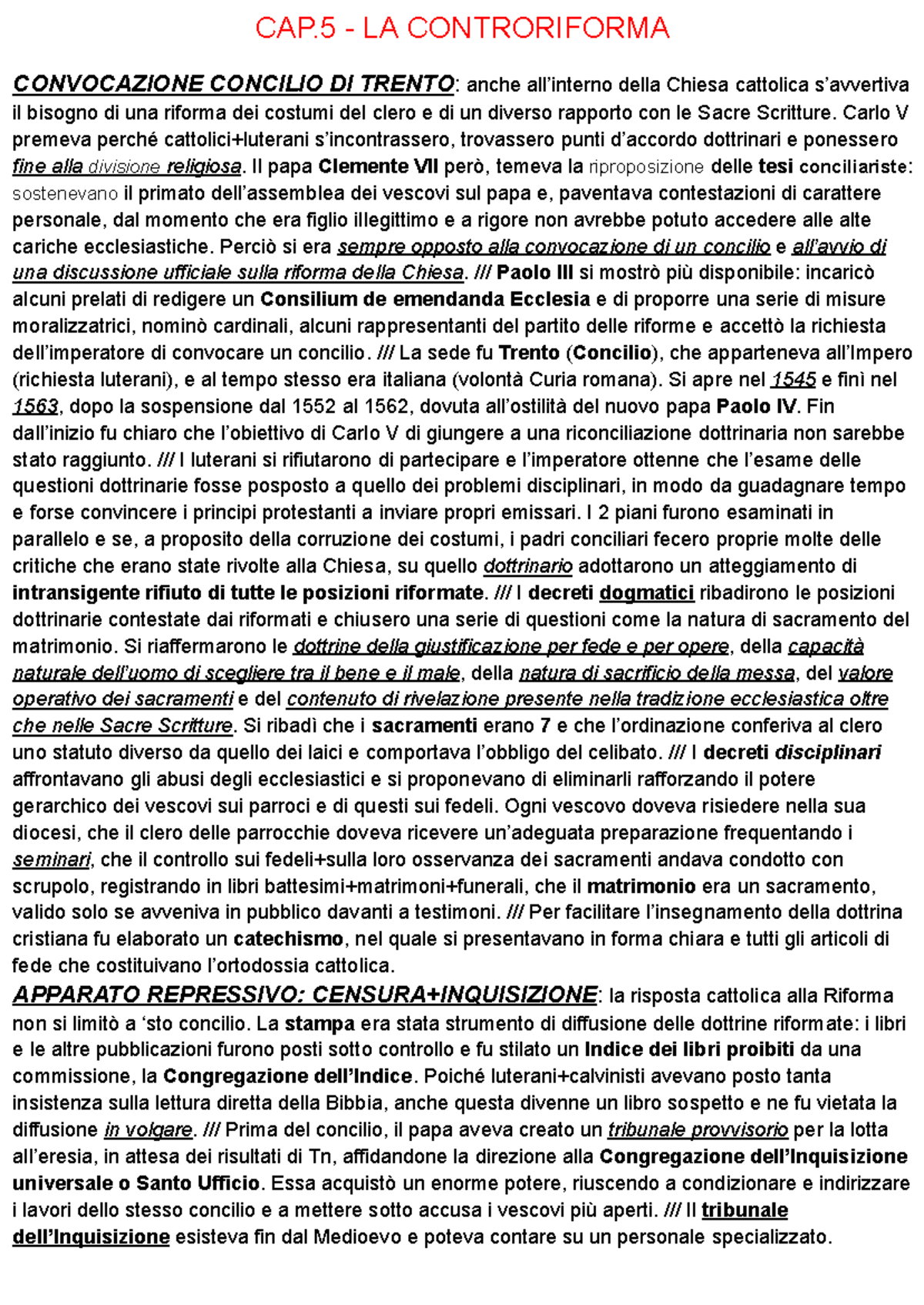 CAP.5 - LA Controriforma - CAP - LA CONTRORIFORMA CONVOCAZIONE CONCILIO ...