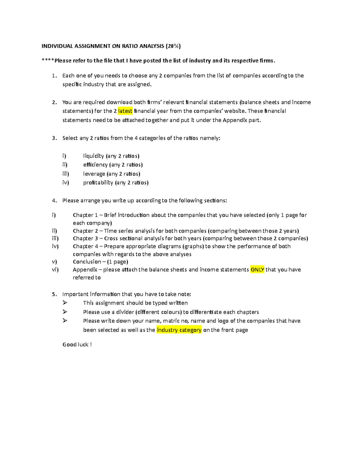 ratio analysis assignment uitm