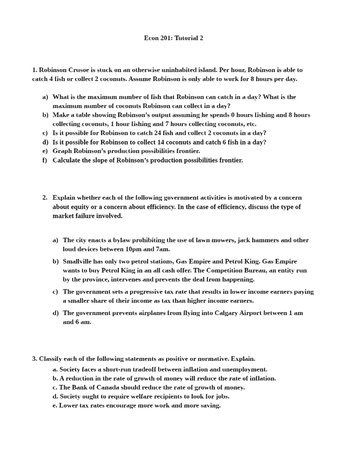 Tutorial 2 questions - ECON 201 L01 - (Fall 2022) - Principles of ...