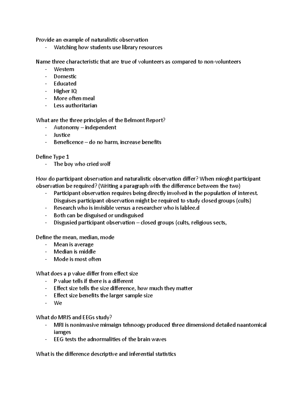 Psych 306 Review - Provide an example of naturalistic observation ...