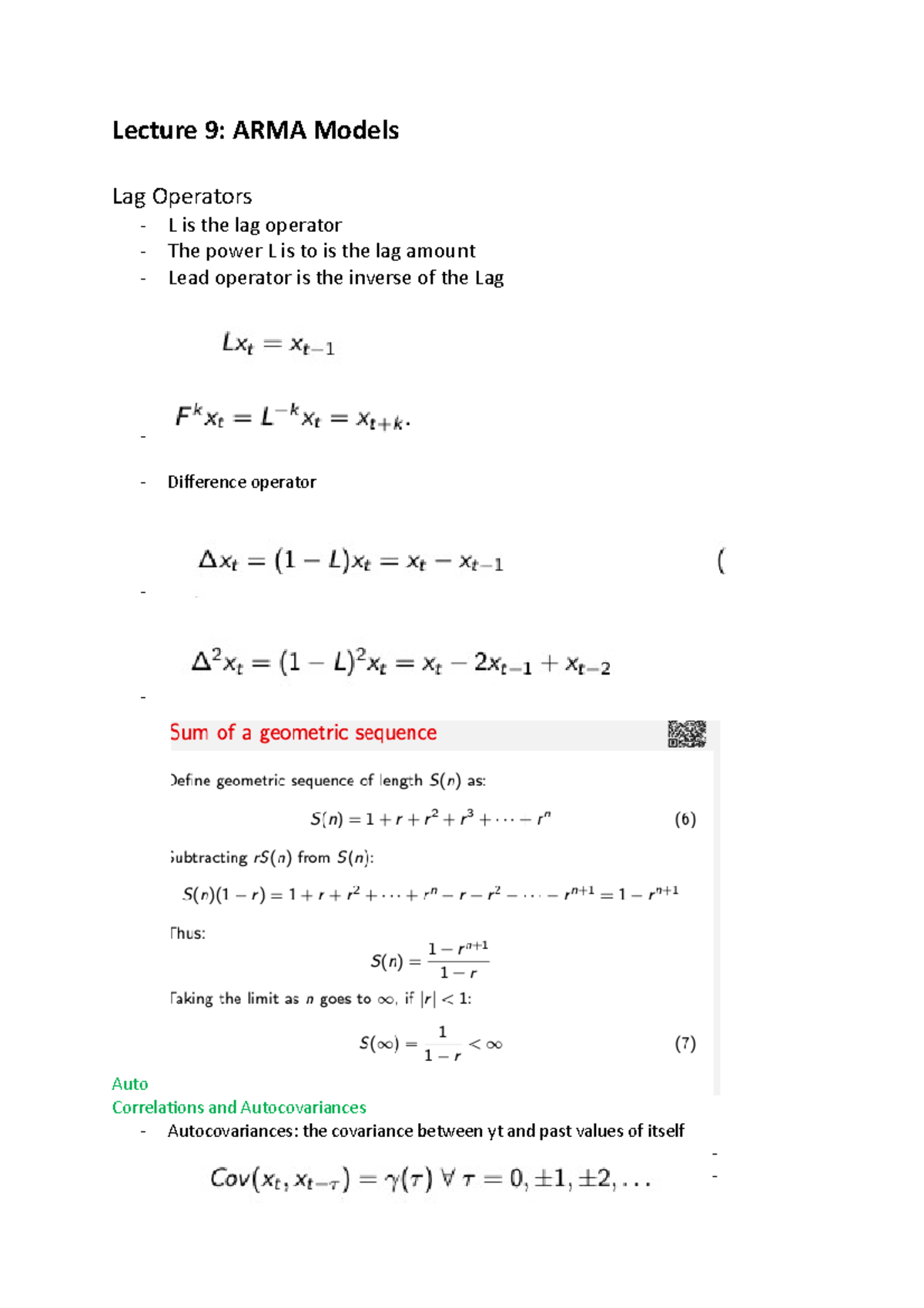 Lecture 9 notes- UNIT ROOT - Lecture 9: ARMA Models Lag Operators - L ...
