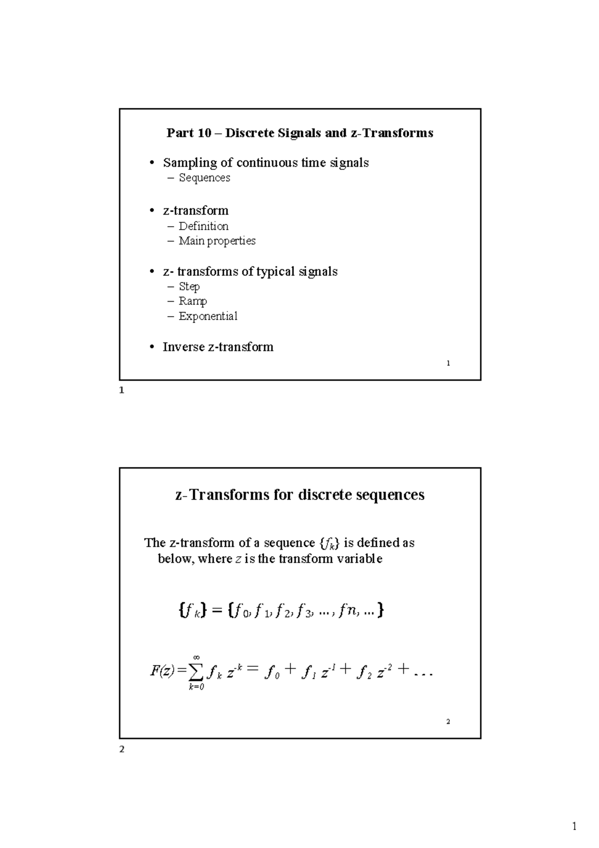 N10-z Transform - Lecture notes 6 - Part 10 – Discrete Signals and z ...